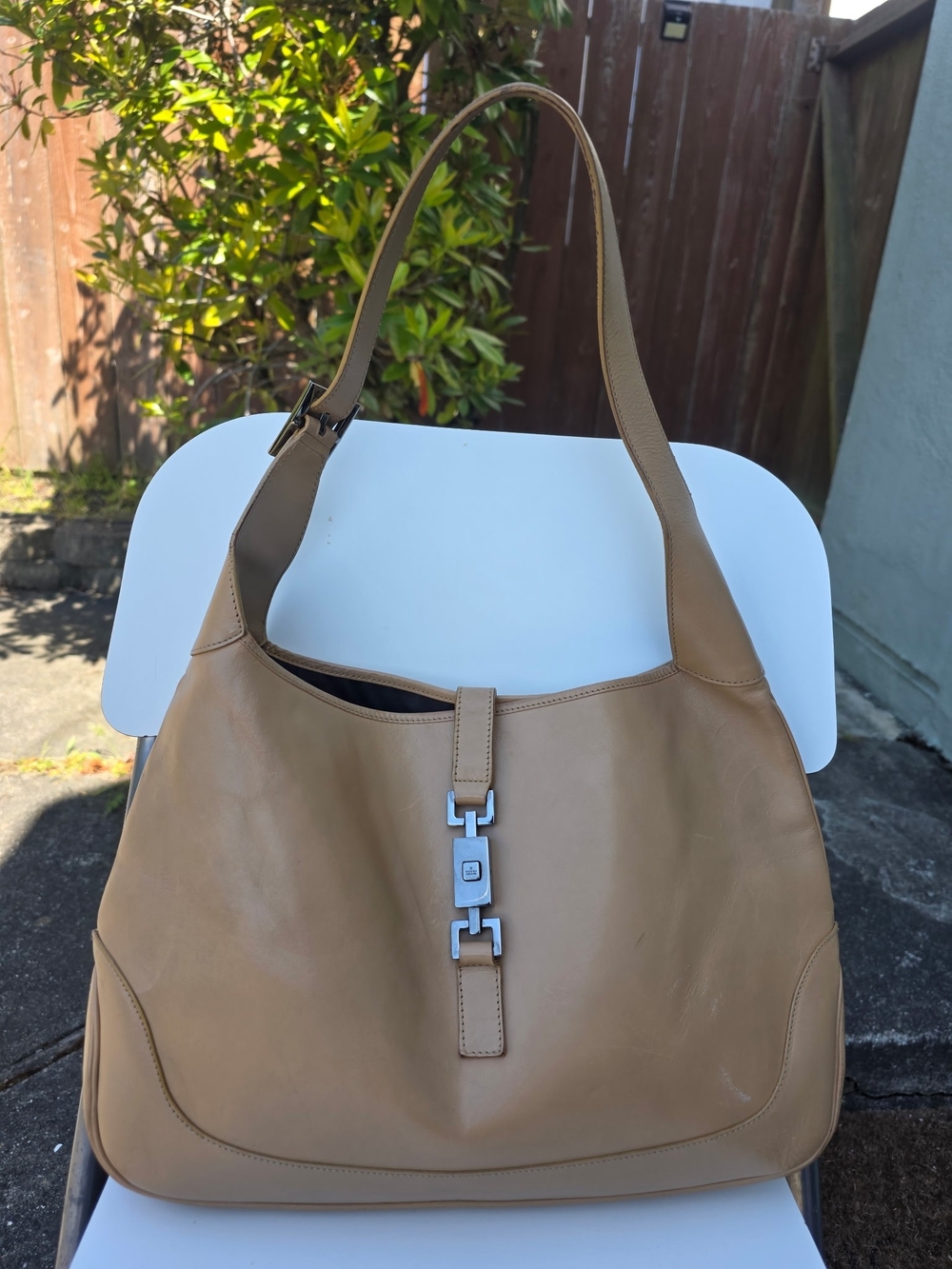 GUCCI Jackie 1961 Medium Hobo Bag Purse Beige Leather Rare Authentic!